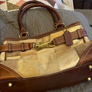 Elegant Brown and Gold Coach Women's Handbag